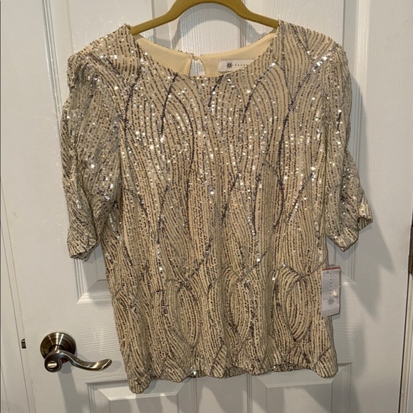 Fever Tops - Fever Cream and Silver Sequin Blouse